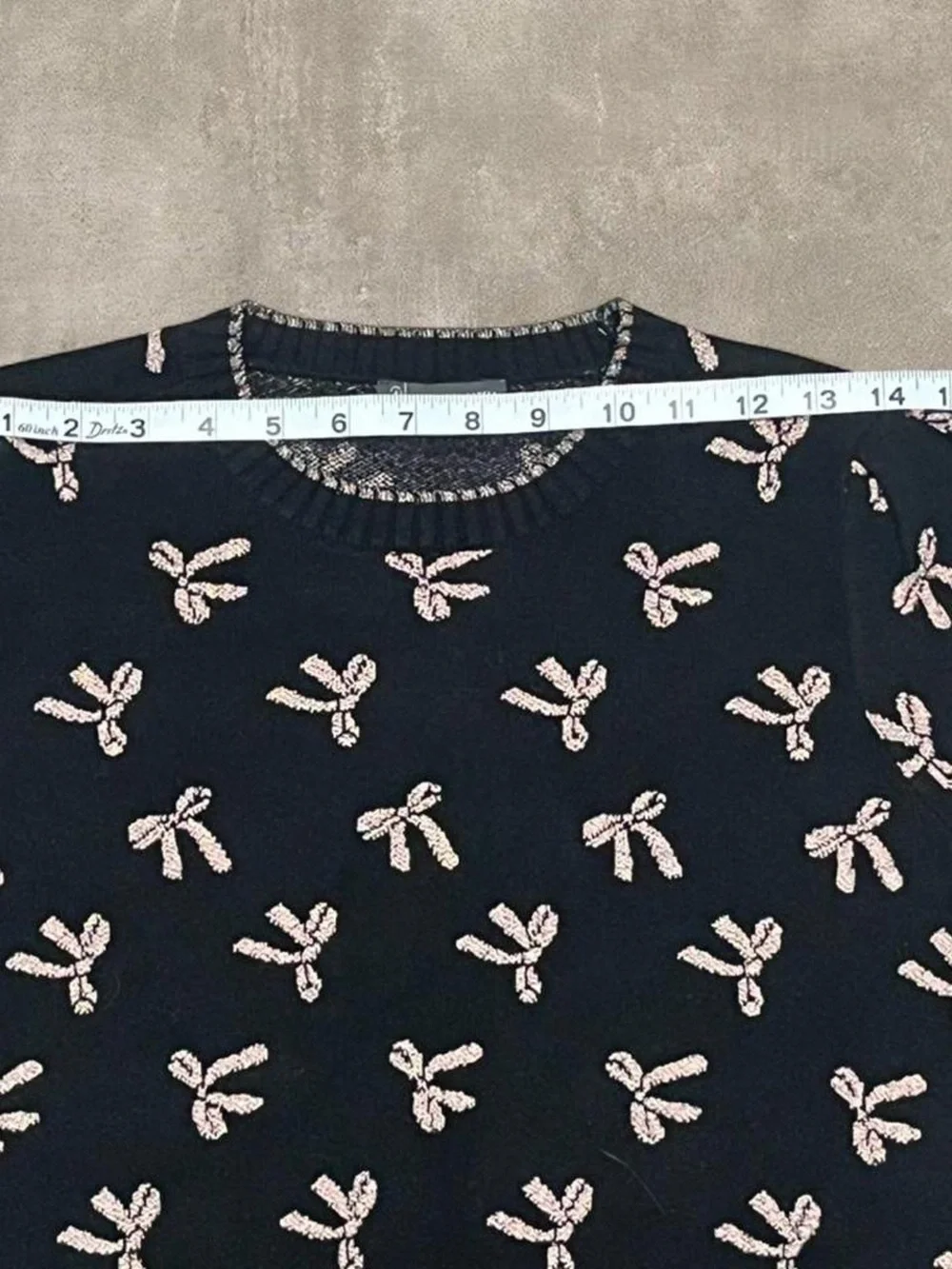 Adrianna Papell Sweater Womens S Black Bow Print Knit Crewneck Long Sleeve